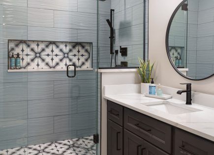 full bathroom in remodeled basement in westerville ohio